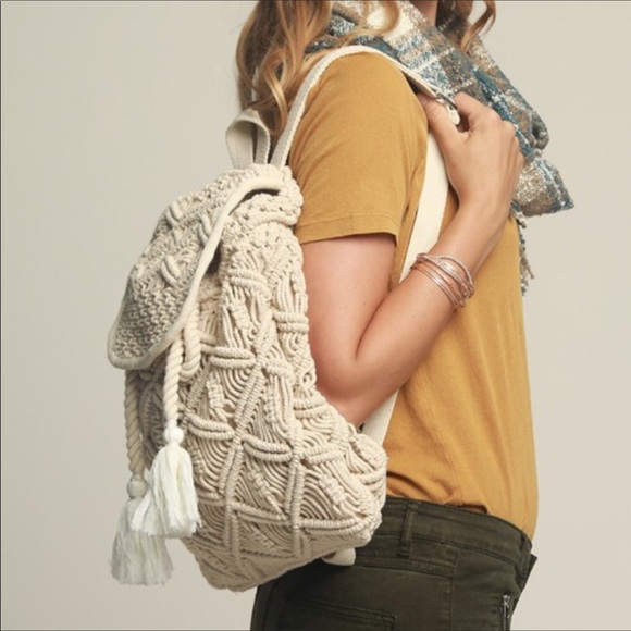 ❤️ Boho Crochet Cotton Backpack w Tassels - Picture 4 of 8